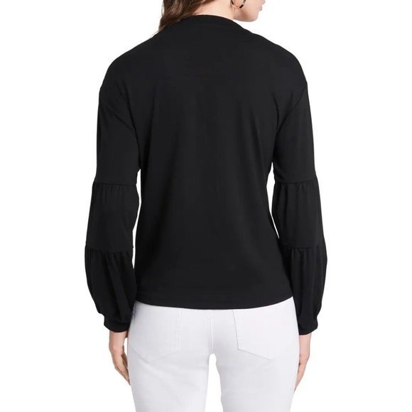 1.STATE Long Sleeve Split Neck Knit Top in Black - Size Small - Picture 2 of 2